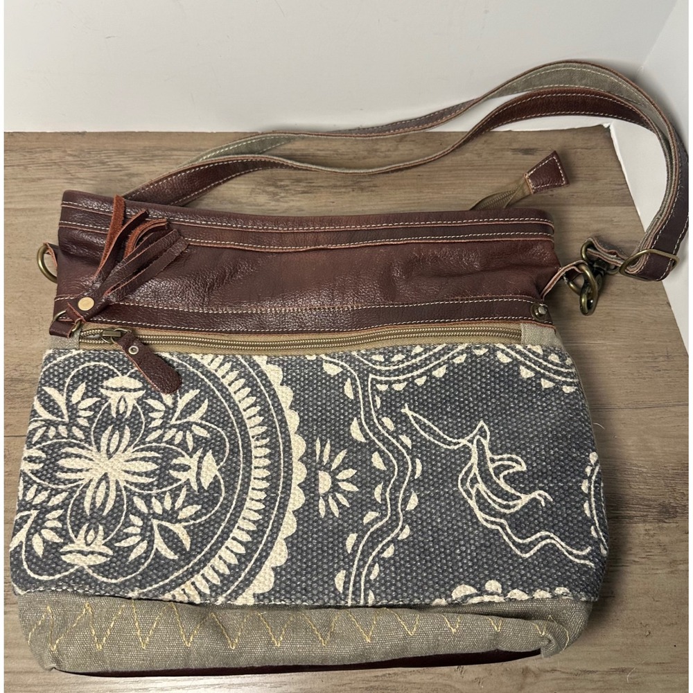 Myra Vogue Canvas, Leather & Rug‎ Shoulder Bag-Two Outside Pockets Boho Purse